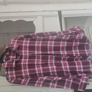 Ellos Womens EUC Sz L 18 - 20 Burgundy Plaid Button Up